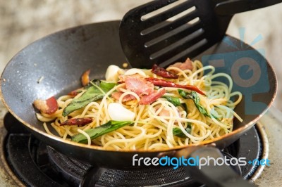 Spaghetti With Bacon Stock Photo