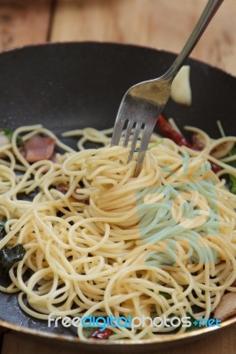 Spaghetti With Bacon Stock Photo