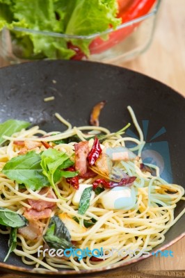 Spaghetti With Bacon Stock Photo