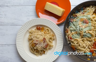 Spaghetti With Cheese Stock Photo