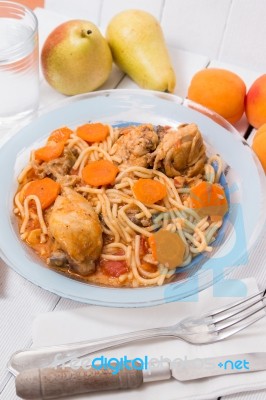 Spaghetti With Chicken And Carrot Stock Photo