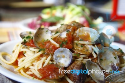 Spaghetti With Clams Stock Photo