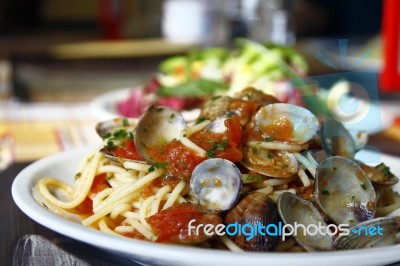 Spaghetti With Clams Stock Photo