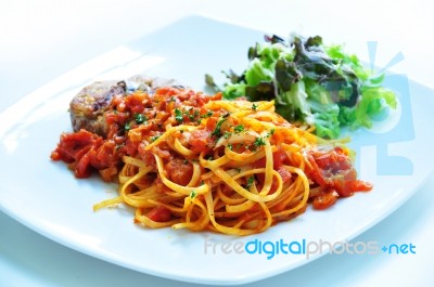 Spaghetti With Sauce Stock Photo