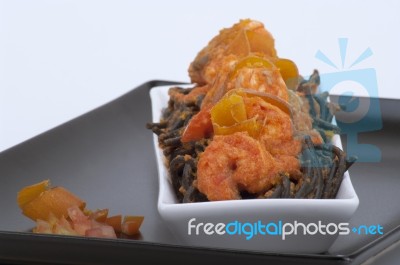 Spaghetti With Squid Ink Stock Photo