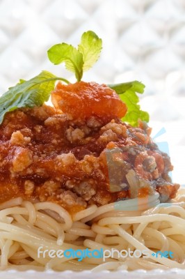 Spaghetti With Tomato Sauce Stock Photo