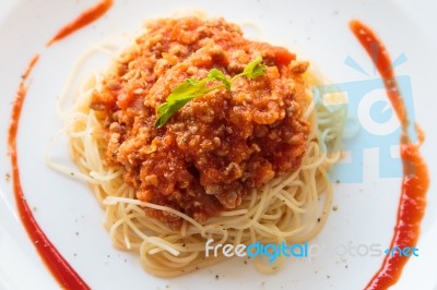 Spaghetti With Tomato Sauce Stock Photo