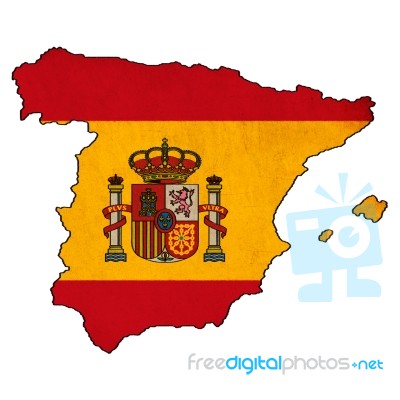 Spain Map On  Flag Drawing ,grunge And Retro Flag Series Stock Image