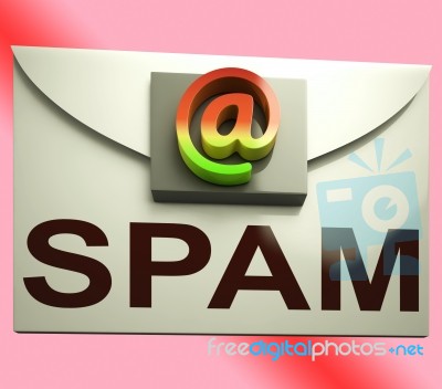 Spam Envelope Shows Unwanted E-mail Message Inbox Stock Image