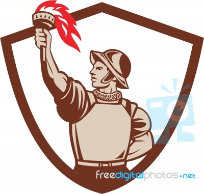 Spanish Conquistador Lifting Torch Crest Retro Stock Image