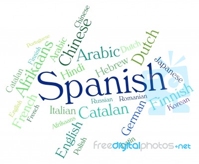 Spanish Language Means Wordcloud Translator And Text Stock Image