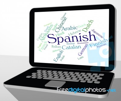 Spanish Language Means Wordcloud Translator And Text Stock Image