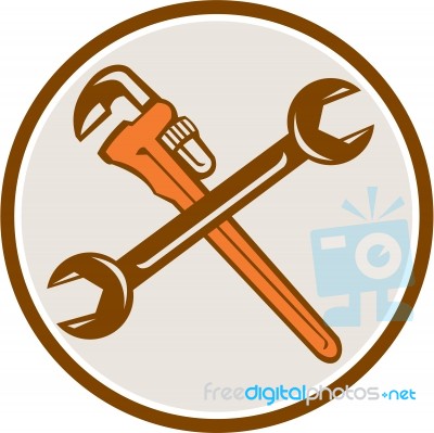 Spanner Monkey Wrench Crossed Circle Retro Stock Image