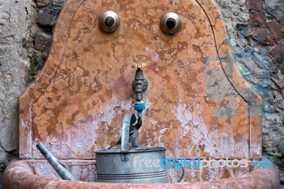 Sparrow Drinking From A Tap In Verona Stock Photo