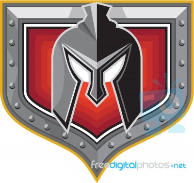 Spartan Helmet Shield Retro Stock Image