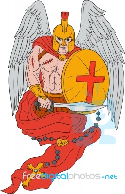 Spartan Warrior Angel Sword Rosary Drawing Stock Image