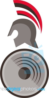 Spartan Warrior Helmet Shield Retro Stock Image