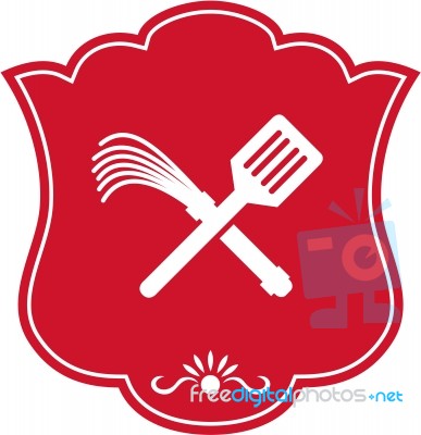 Spatula Flogger Whip Crossed Shield Retro Stock Image