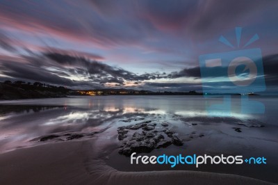 Spectacular Sunset On The Beach Of Arnao, Asturias, Spain, Stock Photo