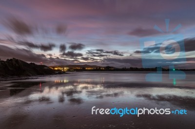 Spectacular Sunset On The Beach Of Arnao, Asturias, Spain, Stock Photo