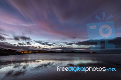 Spectacular Sunset On The Beach Of Arnao, Asturias, Spain, Stock Photo