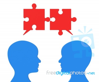 Speech Bubble Shows Jigsaw Puzzle And Chat Stock Image