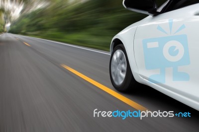 Speed Movement Car On Rural Asphalt Road Stock Photo