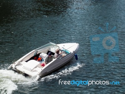 Speedboat Ride Along The River Taff In Cardiff Stock Photo