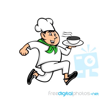 Speedy Chef Running Serving Pot Of Food Mascot Stock Image