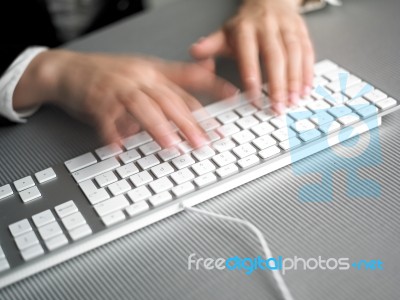 Speedy Typing On Keyboard Stock Photo