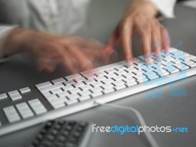 Speedy Typing On Keyboard Stock Photo