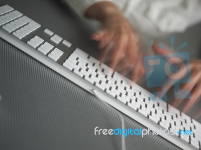 Speedy Typing On Keyboard Stock Photo