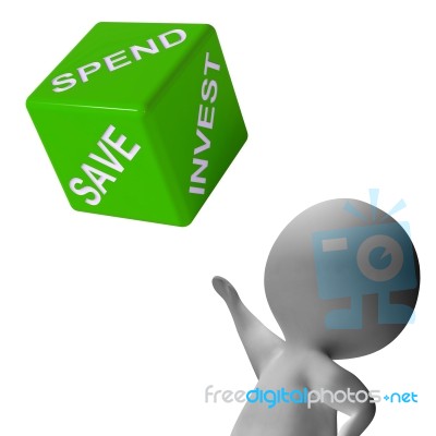 Spend Invest Or Save Dice Shows Budgeting Stock Image