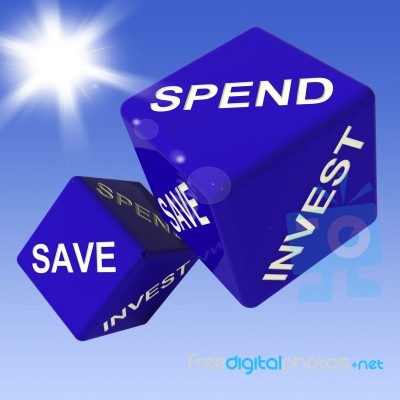 Spend, Save, Invest Dice Showing Budgeting Stock Image