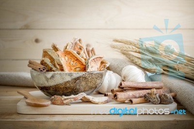 Spice Group On Wooden Background Stock Photo