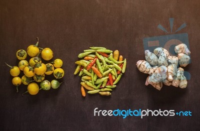 Spices On A Wood Stock Photo