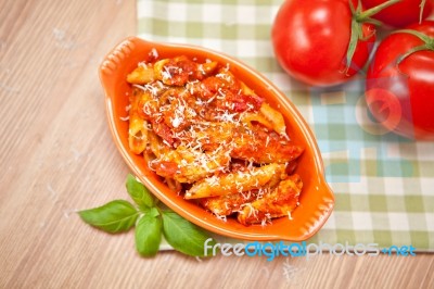 Spicy Chicken Penne Pasta Stock Photo