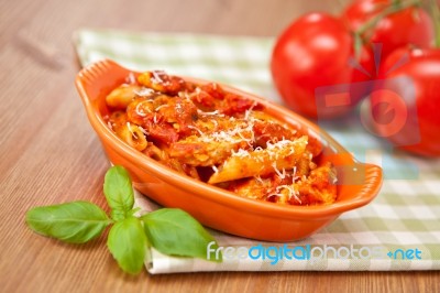 Spicy Chicken Penne Pasta Stock Photo