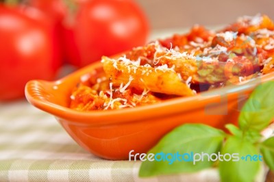 Spicy Chicken Penne Pasta Stock Photo