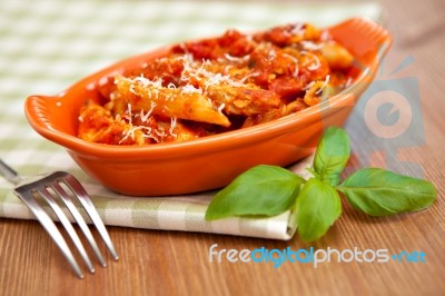 Spicy Chicken Penne Pasta Stock Photo