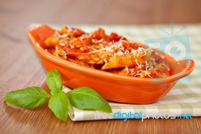 Spicy Chicken Penne Pasta Stock Photo