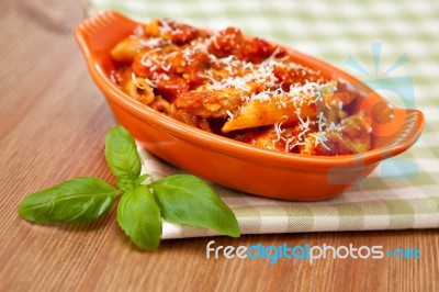 Spicy Chicken Penne Pasta Stock Photo