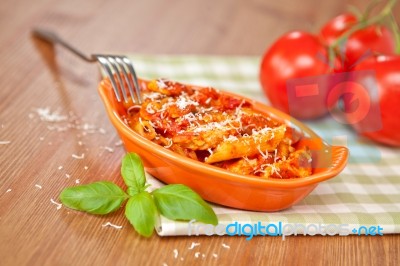 Spicy Chicken Penne Pasta Stock Photo