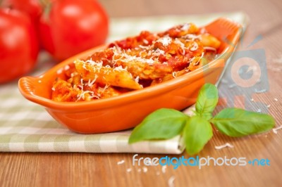 Spicy Chicken Penne Pasta Stock Photo