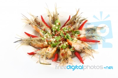 Spicy Salad Prawn Stock Photo