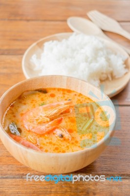 Spicy Soup And Jasmine Rice Thai Easy Meal Stock Photo