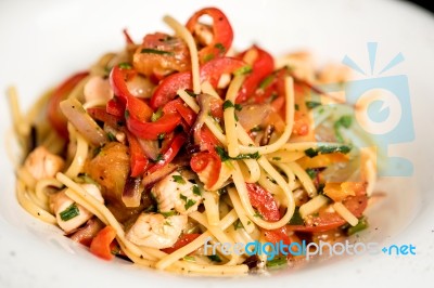 Spicy Spaghetti Ready To Serve Stock Photo