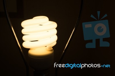 Spiral Bulb Turn Light In Dark Place Stock Photo