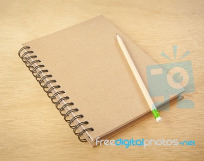 Spiral Notebook With Pencil Stock Photo