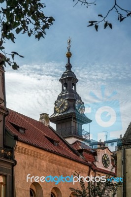 Spire Of The Jewish Town Hall In Prague Stock Photo